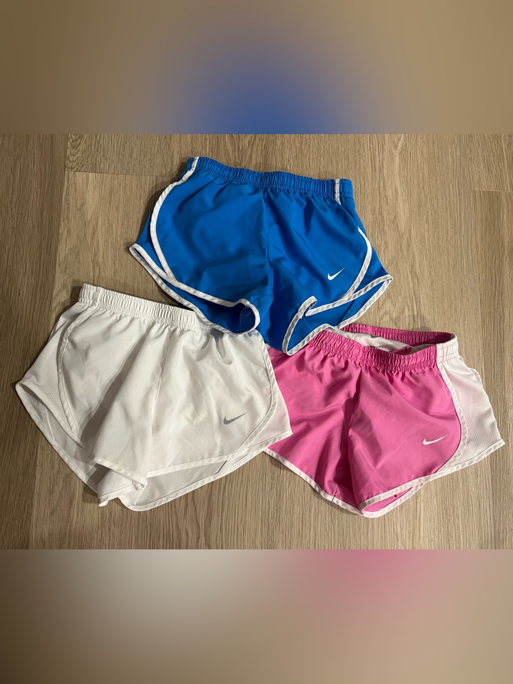 3 Nike Kids' Running Shorts — Blue, White & Pink girls XS
